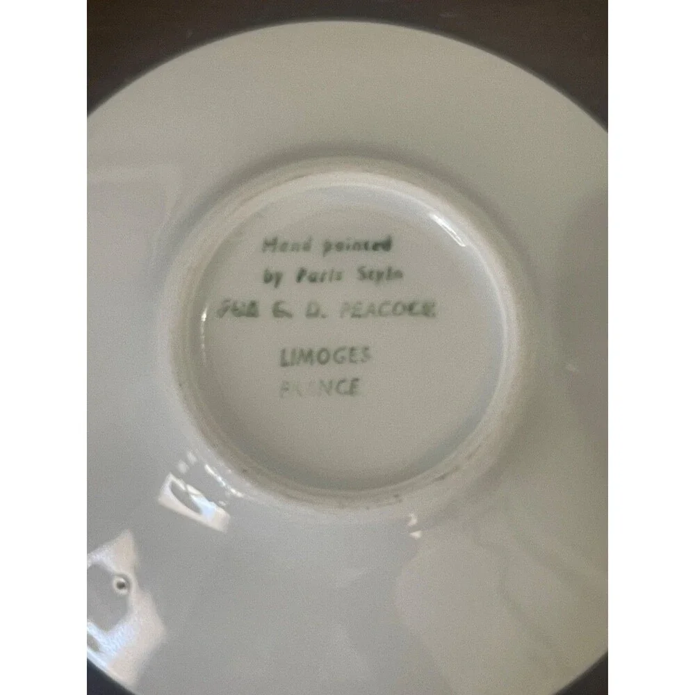 Antique Limoges France Demitasse Cup & Saucer Hand Painted Blue Gold